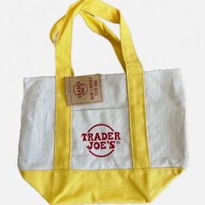 Trade Joe's mini canvas tote bag (yellow) with Red Trader Joe's logo